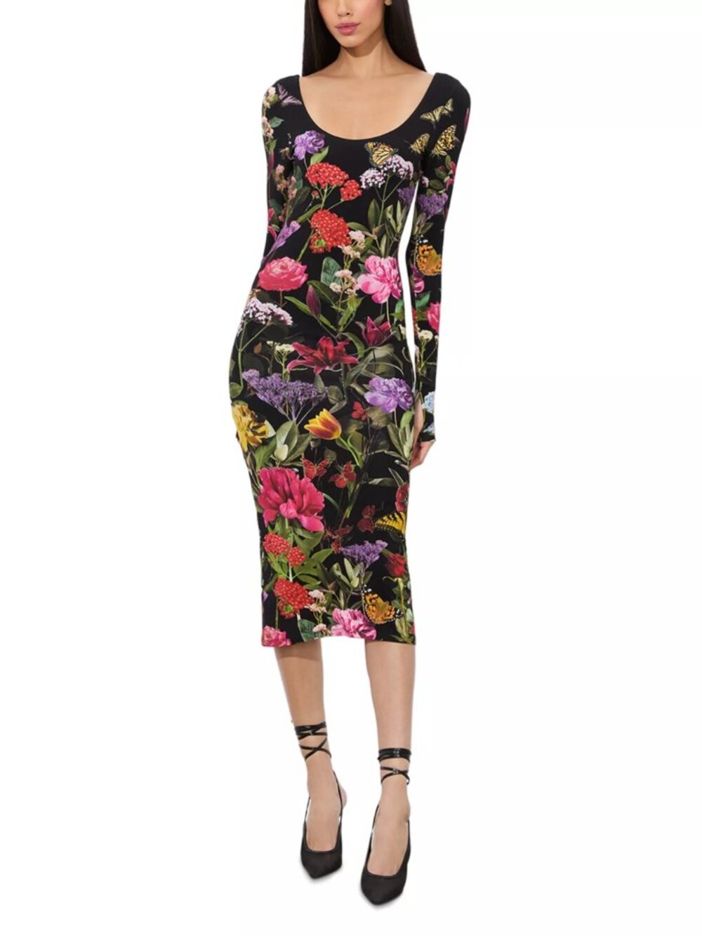 Alice + Olivia Delora Secret Garden Floral Midi Dress Size 10 - Picture 7 of 11